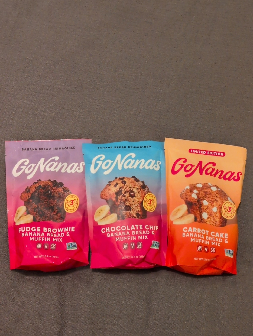 Go Nanas Fudge Brownie, Chocolate Chip & Carrot Cake Banana Bread & Muffin Mix
